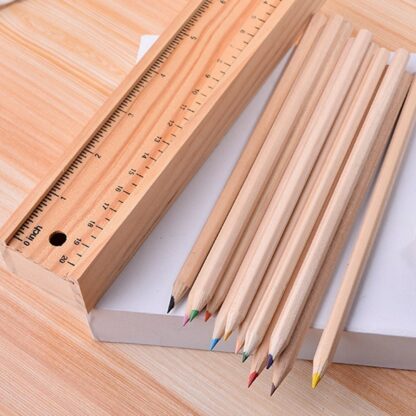 4726 Colorful Wooden Pencil Set with Pencil box, Ruler, Sharpener For for Kids, Artist, Architect (12 Pcs Set) - Image 3