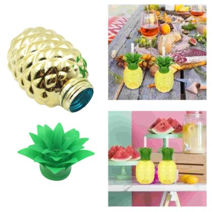 8447 Plastic Pineapple Cups With Straw Pineapple Party Favors Summer Hawaiian and Beach Party Decorations for Kids Adults With Brown Box(1 Pc) - Image 6