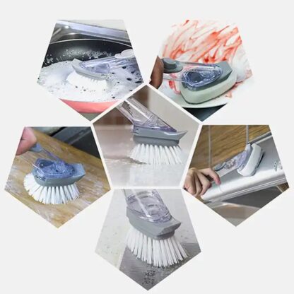 Home & Kitchen Cleaning Brushes, Scrubber, Soap Dispenser Scrub Brush for Pans Pots and Bathtub Sink (2 In 1) - Image 11