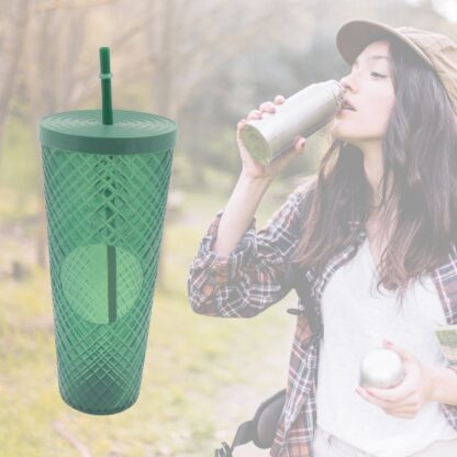 7249 Cup with Straw &  LED Lighting Reusable Matte Studded Tumbler with Leak Proof Lid Water Cup Travel Mug Coffee Ice Water Bottle Double Walled Insulated Tumbler BPA Free (1 Pc) - Image 5