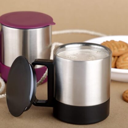 5565 Stainless Steel Coffee/Tea Cup, Stainless Steel Lid Cover Hot Coffee/Tea Mug Hot Insulated Double Wall Stainless Steel, Coffee and Milk Cup with Lid & Handle Easy To Carry - Coffee Cup (1 Pc) - Image 3