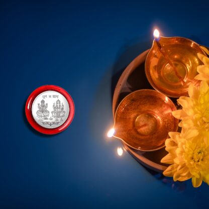 0866A  Maa Laxmi and Ganesh Ji, Silver color Coin for Gift & Pooja | Silver Coin | Silver Coin / Diwali Gift - Image 3