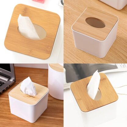 8846 Tissue Box Desktop Stand Bamboo Tissue Cover Box Rectangular Paper Towel Holder Removable Tissue Dispenser for Bathroom Vanity Countertop Bedroom Car Holder Paper Towels Dispenser (1 Pc ) - Image 6