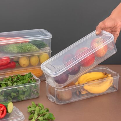 5595 3 Fridge Storage Container, Fridge Organizer with Lid Stackable Fridge Storage Containers Plastic Freezer Storage Containers for Fish, Meat, Vegetables, Fruits, Pack of 3pcs, 1500ML Approx - Image 5