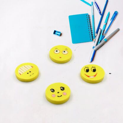 4564 Cute Smile Emoji Erasers, Cute Smile Face Rubber Eraser Dentist Dental Clinic School Kid for School Going Kids/Birthday Party Return Gift Set (4pc Set) - Image 4