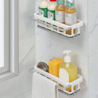 8788 Multipurpose Platic Hanging Drain Rack Retractable Sponge Storage Hanging Rack With Adhesive Hook for Kitchen and Bathroom Dishcloth Holders Basket Drying Tray Organizer - Image 8