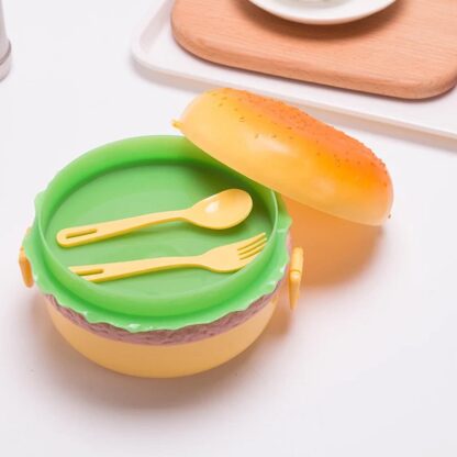 Burger Shape Lunch Box Plastic Lunch Box Food Container Sets Double Layer Lunchbox 1000ml With 2 Spoon Applicable to Kids and Elementary School Students - Image 5