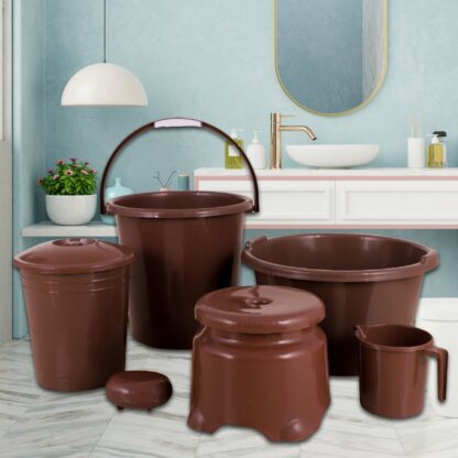 8728 Plastic Bathroom Accessories Set 6 pcs Bath Set Bathroom Bucket with Dustbin Mug, Stool, Soap Case,Tub ( 6 Pcs Set ) - Image 3