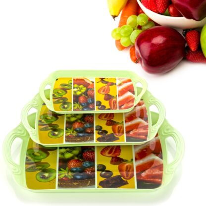 Serving Tray Set  (Pack of 3 Pcs) (Small, Medium, Large) (Multicolour) - Image 9