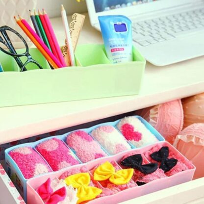 12680 Multi-Function Desktop Drawer Storage Box Clothing Organizer 5 Grid Storage Box Underwear Socks ,Ties Organizer Box (4 Pc Set) - Image 5