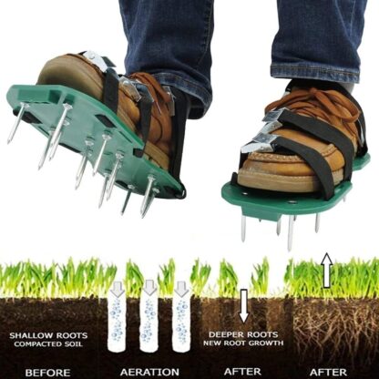 8502 Lawn Aerator Sandals, Garden Grass Aerator Spiked Sandals Green Studded Shoes for Yard Patio Garden Excavation - Image 5