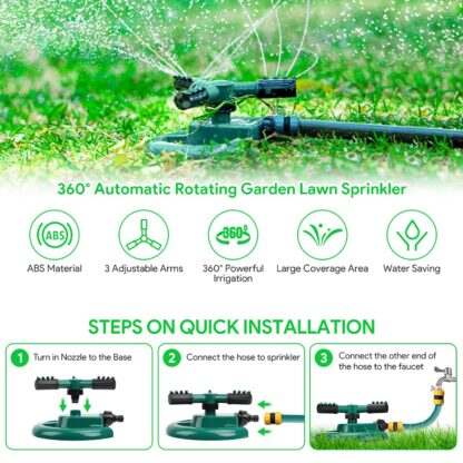 7482  360 Degree 3 Arm Sprinkler for Watering Garden and Lawn Irrigation Yard Water Sprayer - Image 3