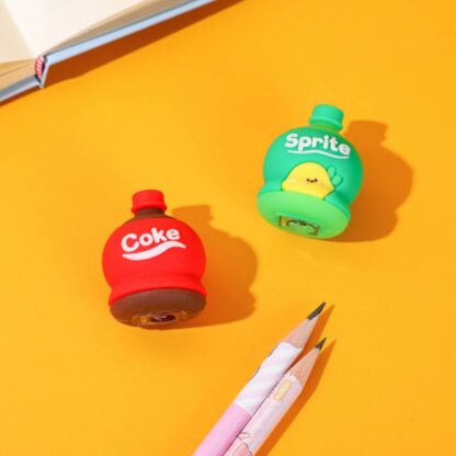 2-in-1 3D Cold Drink Bottle Shape Rubber Pencil Sharpener and Eraser Set, Stationery for Kids School Boys Girls, Birthday Return Gifts (1 Pc )