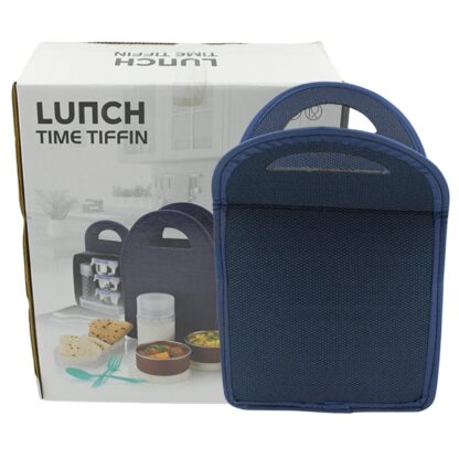 5773 6In1 Tiffin Box-Lunch Box | 3 Stainless Steel Containers | Plastic lid Box | Spoon & Fork /Plastic Bottle | Insulated Fabric Bag | Leak Proof | Microwave Safe  for Office, College and School for Men, Women (6 pcs) - Image 4