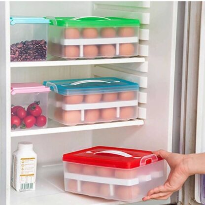 5725 2Layer, 32 Grid Egg Tray with Lid Egg Carrier Holder for Refrigerator, Camping Food Storage Container with Handle (1 Pc ) - Image 6