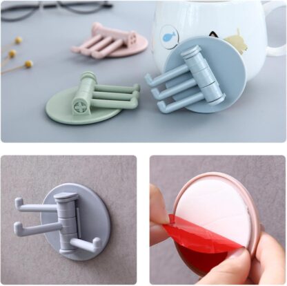 4142 Sticky Hook Household Strong Punch-Free Hook, 180°Foldable Multi-Function Rotatable Hook with 3 Hooks, Suitable for Bathroom, Kitchen, Office (1 Pc) - Image 5