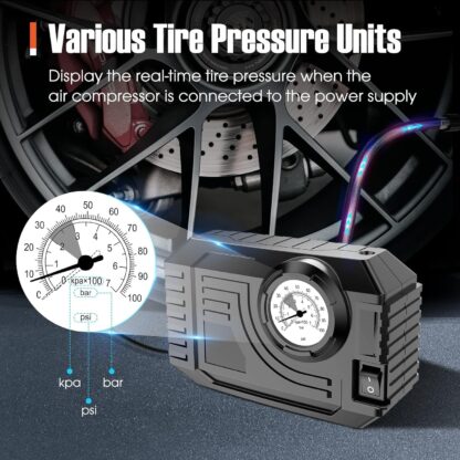 7586 Tire Inflator Portable Air Compressor 12V Small Air Pump for Car Tires Bicycle Balloons, Cars, Bike, Bicycles and Other Inflatables with LED Light (12V) - Image 7