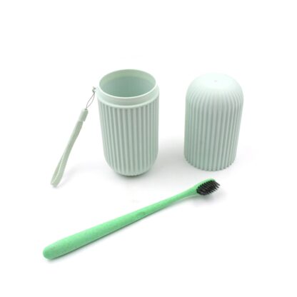 Travel Toothbrush Case & Holder w/ Rope & Brush (Portable, Capsule Shape) - Image 4