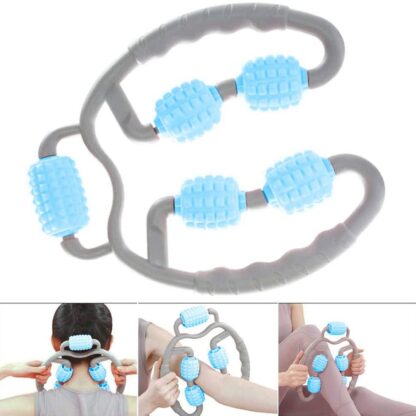 0265 Muscle Massage Roller, 5 Wheels Relieve Soreness Leg Muscle Roller Fitness Roller Muscle Relaxer Massage Roller Ring Clip All Round Massaging Uniform Force Elastic PP Drop Shaped for Home Use (1 Pc) - Image 6