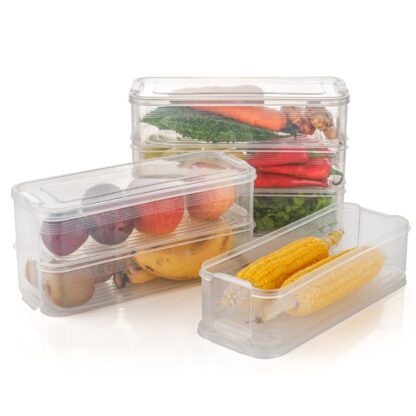 5595 3 Fridge Storage Container, Fridge Organizer with Lid Stackable Fridge Storage Containers Plastic Freezer Storage Containers for Fish, Meat, Vegetables, Fruits, Pack of 3pcs, 1500ML Approx - Image 7