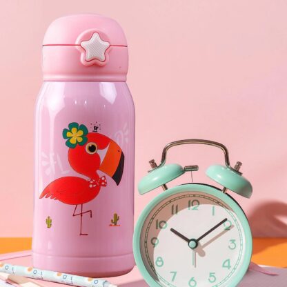 Love Baby Cute Animals Prints Kids Bottle Sipper for HOT N Cold Water, Milk, Juice with Bottle Cover, Cup, Zip Pocket & Straw to Keep Things Orange Green Pink Colors for Outdoor / Office / Gym / School (600 ML) - Image 8