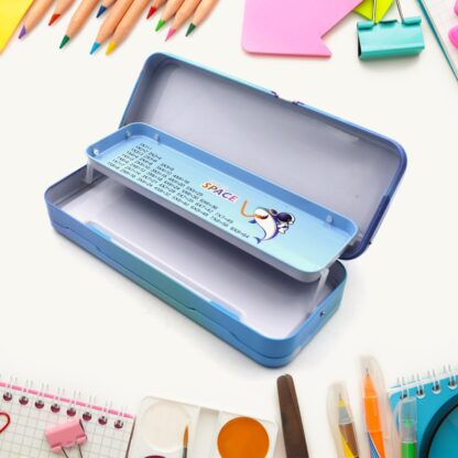 4563 Metal Pencil Box, Pencil Case Double Compartment for Kids Stationery Compass Box, Stationery Gift for School Kids Compass, Pencil Box, Birthday Return Gift for Kids - Image 5