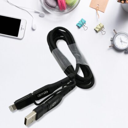 12648 3 IN 1 Fast Charging Cable with Type C & iPhone Support, Compatible with all devices, Data Transmission, Unbreakable Braided, Tangle Free - Image 5