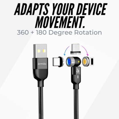 0301 3 in 1 Magnetic USB Charging Cable | USB-c Android and Lightning with Extra Protecting Nylon| Strong Magnetic Cable with Full Rotation Support Fast Charging - Image 5