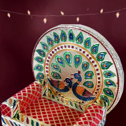 17697 Meenakari Work Laddu Gopal Singhasan for Pooja Mandir Wooden Krishna Ladoo Bal Gopal Sofa Asan, Home Decorative Premium Look Decorative Singhasan Suitable For Home, Office, Restaurant (2 Pc Set) - Image 7