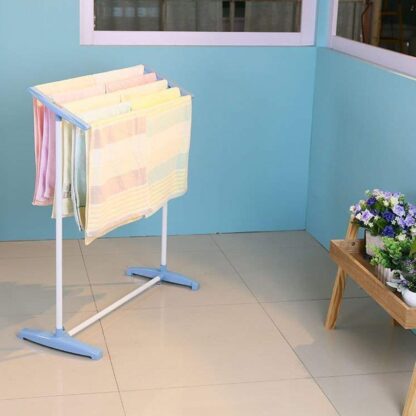 Multi-Functional Single Tier Mobile Towel Foldable Rack for Cloth and Towel / Stainless Steel and Plastic Made Mobile Towel and Cloth Rack Holder Indoor / Outdoor Standing Movable Cloth Dryer Rack, Balcony Cloth Drying Stand - Image 5