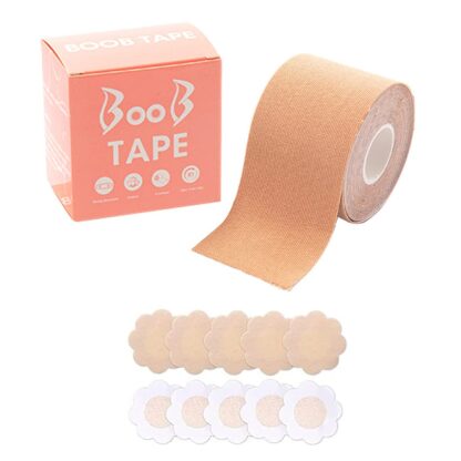 6596 Boob Tape with 10 Pairs Nipple Cover Cotton Wide Thin Breast Tape - Women's & Girl's Breast Lift Booby Tape - Push Up & Lifting Tape - Suitable for All Breast Types - Breast Lift Bra Tape - Bob Tape for Natural Breast Lift (1 Pc 5 Meters) - Image 4