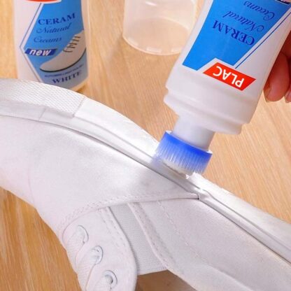 17734 White Shoe Brightener with Removal of Dirt and Whitening Function White Shoes Cleaner with Brush Head for Dirty Shoe Polish Natural Waxes (75 ML) - Image 3