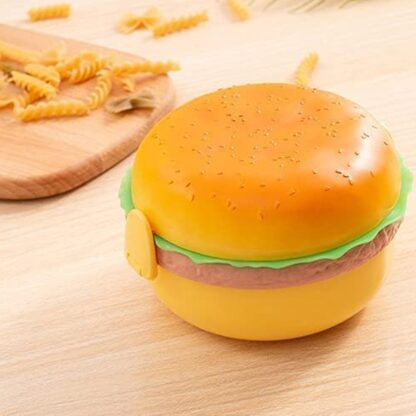 Burger Shape Lunch Box Plastic Lunch Box Food Container Sets Double Layer Lunchbox 1000ml With 2 Spoon Applicable to Kids and Elementary School Students - Image 3