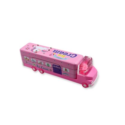 4568  Double Decker Magic Truck Compass Multi Level Metal Truck Compass Pencil Case with Movable Wheels & Sharpener (Mix Design) - Image 6