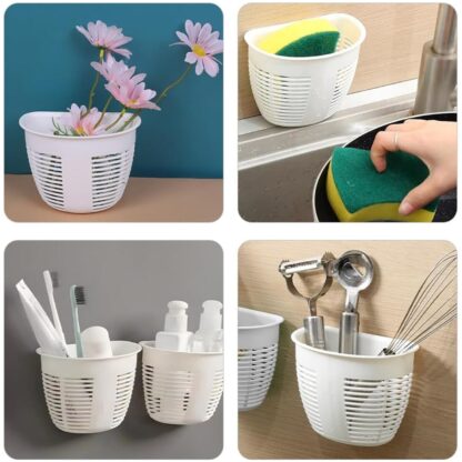 8825 Hanging Plastic Storage Basket, Adhesive Wall Mounted Organizer Box Make Up Holder Shelf Bathroom Wall Basket Punch Free Drain Basket for Kitchen Bathroom, Wall Type Storage Basket (1 Pc) - Image 5