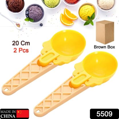 Ice Cream Spoons 2pcs Plastic Water Melon Scoopers with Trigger Dipper and Adults for Summer Party Ice Cream Scoop, Food Serving Spoon Kitchen Tools Ice Cream Digging Spoon Household Spoons Cupcake Spoons Aps Fruit Ball Player (2 Pc) - Image 2