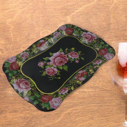 Stainless Steel Serving Tray With Flower Printed Rectangle Premium Dining Table Plate (18 x 8.5 Inch / 1 Pc) - Image 4