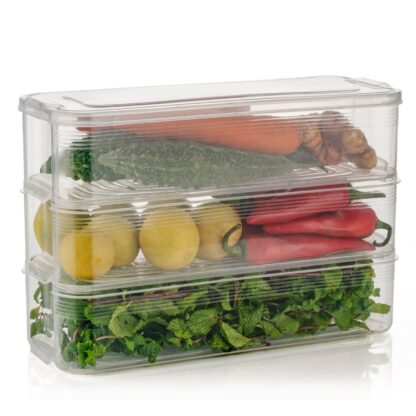 5595 3 Fridge Storage Container, Fridge Organizer with Lid Stackable Fridge Storage Containers Plastic Freezer Storage Containers for Fish, Meat, Vegetables, Fruits, Pack of 3pcs, 1500ML Approx - Image 4