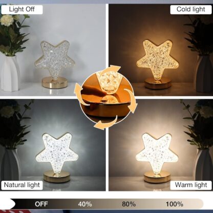 12571 Star Shape Crystal Diamond Lamp Cordless Luxury Lamp with USB Rechargeable, 3-Way Dimmable & Touch Control Decorative Nightstand Lamp for Bedroom, Living Room, Party, Restaurant Decor (1 Pc ) - Image 6