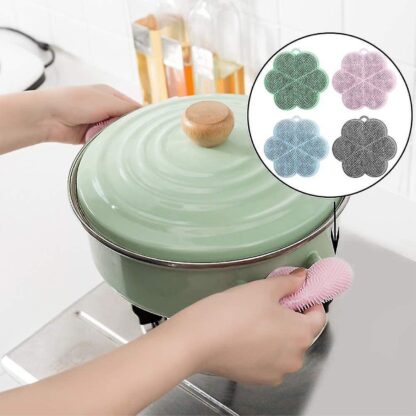 7215 Multifunction Silicone Sponge Dish Washing Kitchen Scrubber, Dishwashing Brush Silicone Kitchen Brush Flower Shape Cleaning Brushes for Home Restaurant Easy Cleaning Tool Heat-Resistant Mat Kitchen Home Gadgets (1 Pc) - Image 7