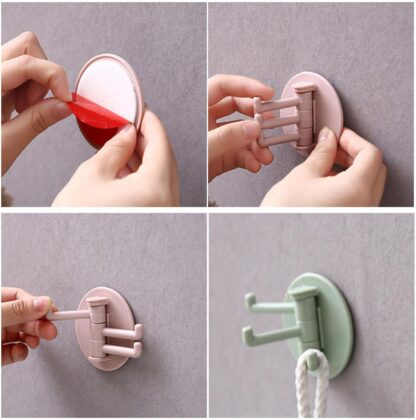 4142 Sticky Hook Household Strong Punch-Free Hook, 180°Foldable Multi-Function Rotatable Hook with 3 Hooks, Suitable for Bathroom, Kitchen, Office (1 Pc) - Image 8