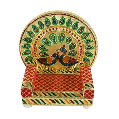 17697 Meenakari Work Laddu Gopal Singhasan for Pooja Mandir Wooden Krishna Ladoo Bal Gopal Sofa Asan, Home Decorative Premium Look Decorative Singhasan Suitable For Home, Office, Restaurant (2 Pc Set) - Image 4