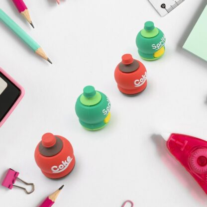 2-in-1 3D Cold Drink Bottle Shape Rubber Pencil Sharpener and Eraser Set, Stationery for Kids School Boys Girls, Birthday Return Gifts (1 Pc ) - Image 3