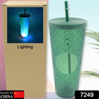 7249 Cup with Straw &  LED Lighting Reusable Matte Studded Tumbler with Leak Proof Lid Water Cup Travel Mug Coffee Ice Water Bottle Double Walled Insulated Tumbler BPA Free (1 Pc) - Image 2