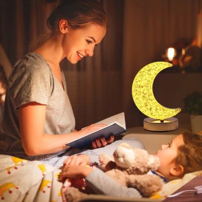 12570 Crystal Table Lamp | Moon Shape Touch Control Lamp with 3 Color | Metal Bedside Lamp for Kids Bedroom Romantic Desktop Nightstand | Stepless Dimming USB Charging Touch Night Light - Image 7