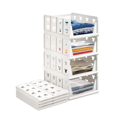 7887 4 Layer Stackable Multifunctional Storage,for Clothes Foldable Drawer Shelf Basket Utility Cart Rack Storage Organizer Cart for Kitchen, Pantry Closet, Bedroom, Bathroom, Laundry (4 Layer 1 Pc) - Image 4