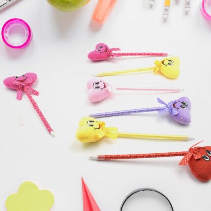 4292 Cute Cartoon Shape & Heart Design Facy Writting Pen Attached Rattle | Ball Pen Smooth Writing For Wedding , Events & Multiuse Pen  Best Pen l Use for Kids (12 Pcs Set Mix Design & Color) - Image 4