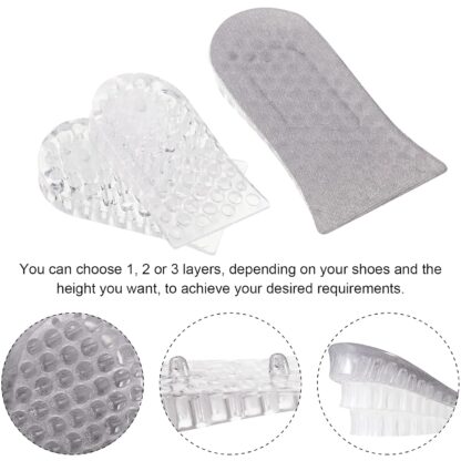 4151 2 Pairs Heel Lift Inserts Height Increase Insole Invisible Heightening Insole Sillicone 3-Layer Heel Support Insoles Height-Adjustable Shoe Pads Foot Cushion for Shoes - Image 8