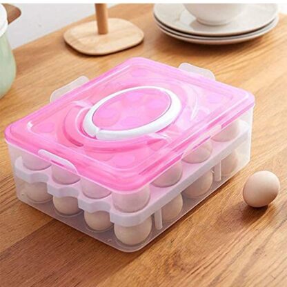 5725 2Layer, 32 Grid Egg Tray with Lid Egg Carrier Holder for Refrigerator, Camping Food Storage Container with Handle (1 Pc ) - Image 7