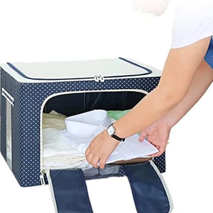 Foldable Steel Frame Clothes Living Storage Organizer Handled Bag Box for Large Size Bedding, Blankets, Women Saree, Toys & Cloth Storage Box / Bag (66 Liter) - Image 7